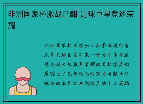 非洲国家杯激战正酣 足球巨星竞逐荣耀